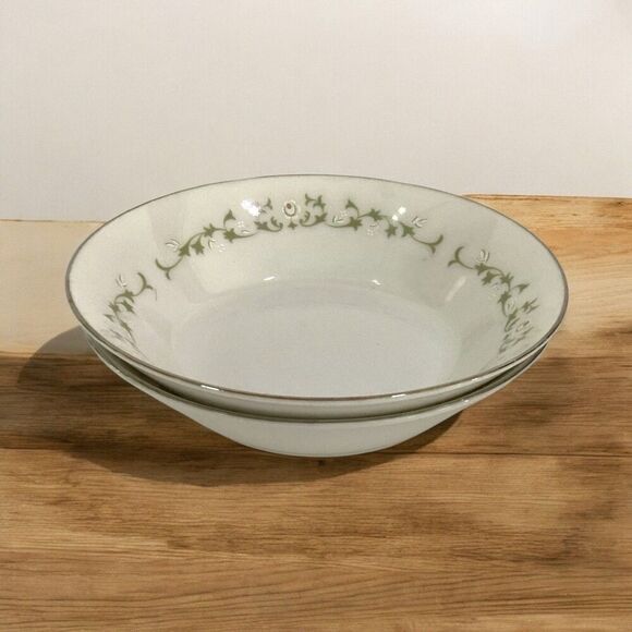 ELEGANCE by SHEFFIELD FINE CHINA Fruit/Dessert Bowls Silver Trim Set Of 2 - Picture 1 of 6